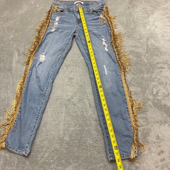 Eunina Jeans Women Size 11 Skinny Low Rise Classic Stretch Denim Fringe Sides - Picture 2 of 12
